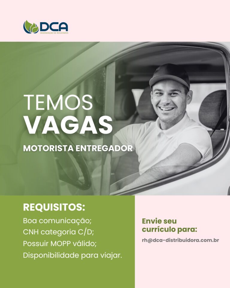 A DCA Distribuidora está buscando um Motorista para integrar seu time!

Confira …